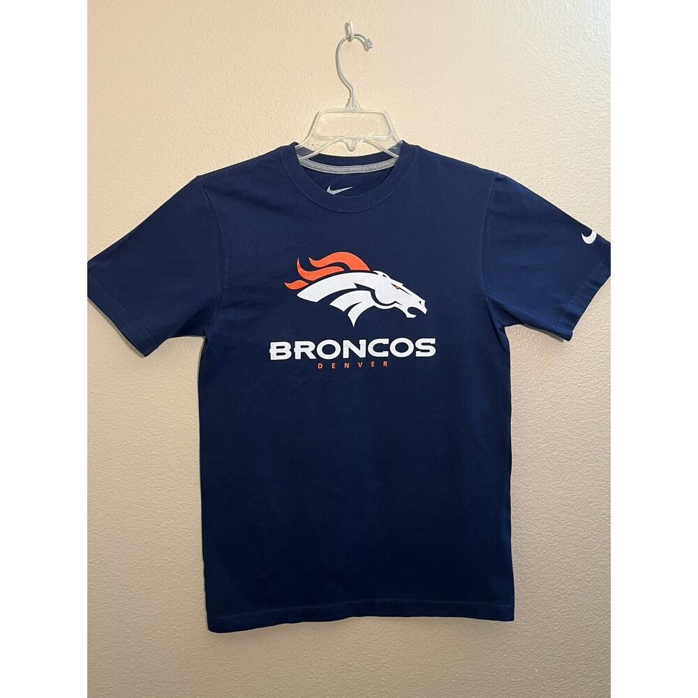 Denver Broncos Nike T-Shirt Blue Small Logo Adult S NFL Football Pre-owned